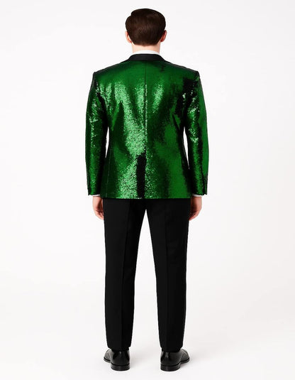 Men's Green Sequin Tuxedo Jacket with Black Satin Lapel and Bow Tie  Sparkling Party and Stage Blazer By Alberto Nardoni