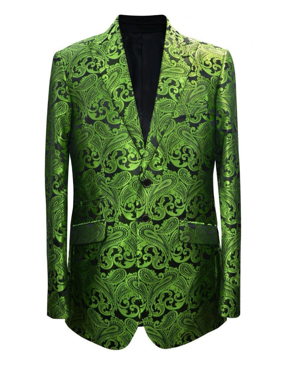 Men's Green Paisley Tuxedo Blazer  Luxury Slim Fit Dinner Jacket for Formal Events