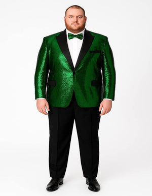 Men's Green Sequin Tuxedo Jacket with Black Satin Lapel and Bow Tie  Sparkling Party and Stage Blazer By Alberto Nardoni
