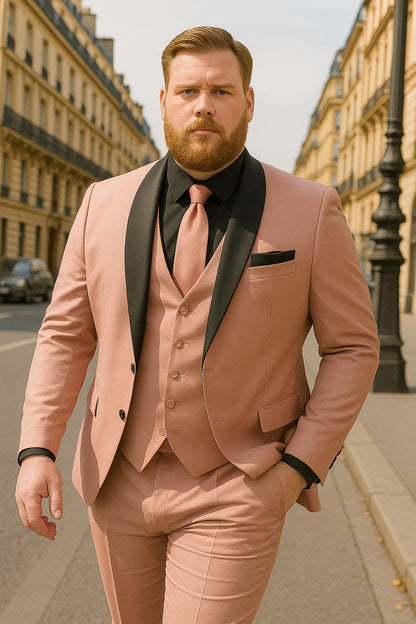 Men's Light Pink 3-Piece Tuxedo Suit with Black Satin Shawl Lapel  Formal Wear - Ultra Slim Fitted in Blush color
