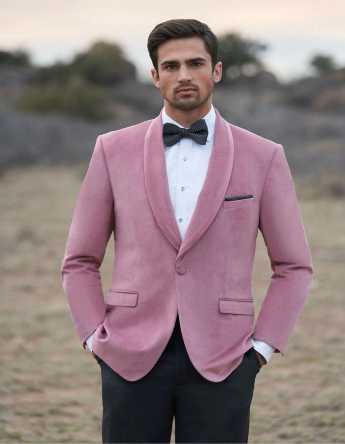 Men's Pink Velvet Tuxedo Jacket with Shawl Lapel  Slim Fit Blazer for Weddings and Formal Events