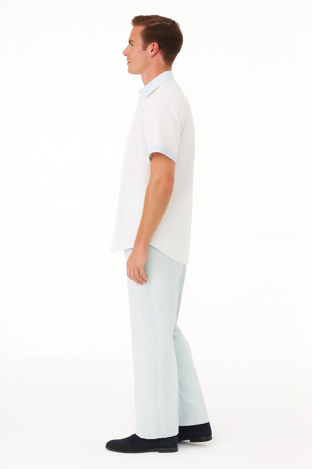 Mens Sky Blue Two-Piece Short Sleeve Shirt and Pants Set  Casual Summer Outfit