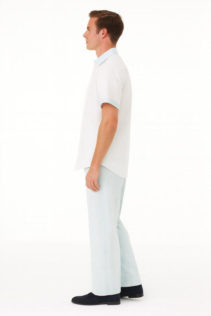Men's Sky Blue Two-Piece Short Sleeve Shirt and Pants Set - Casual Summer Outfit