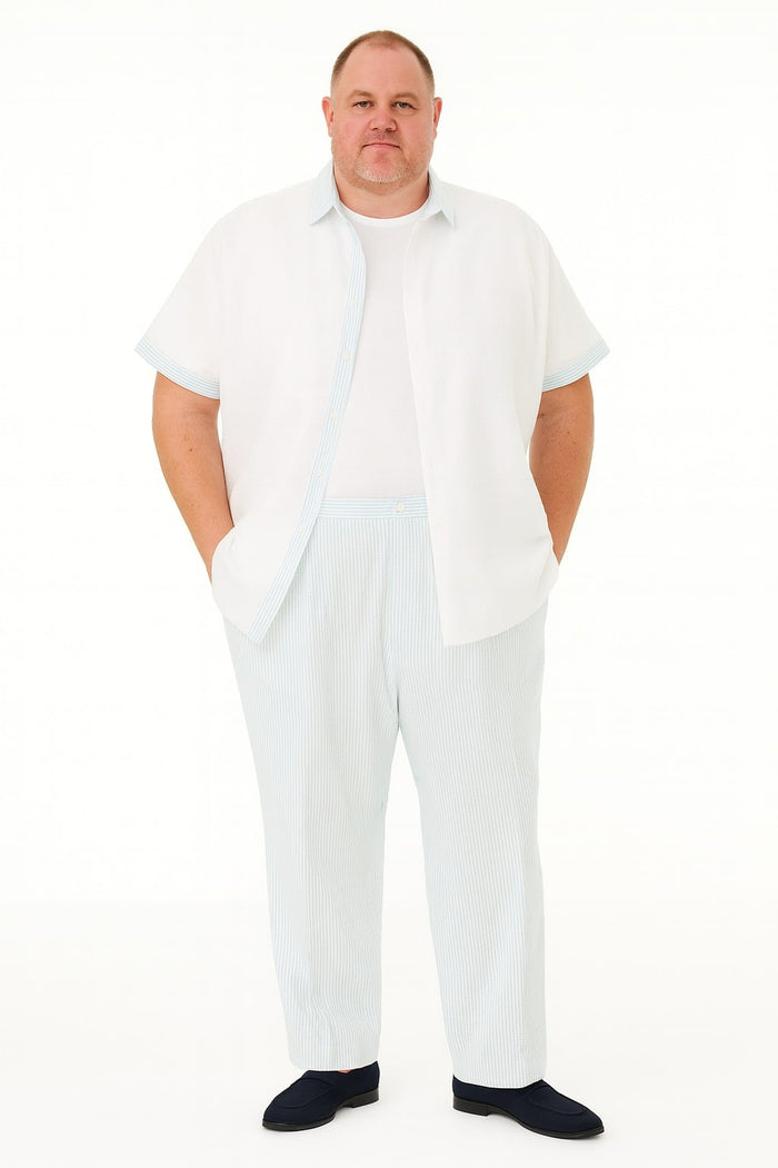 Men's Sky Blue Two-Piece Short Sleeve Shirt and Pants Set - Casual Summer Outfit