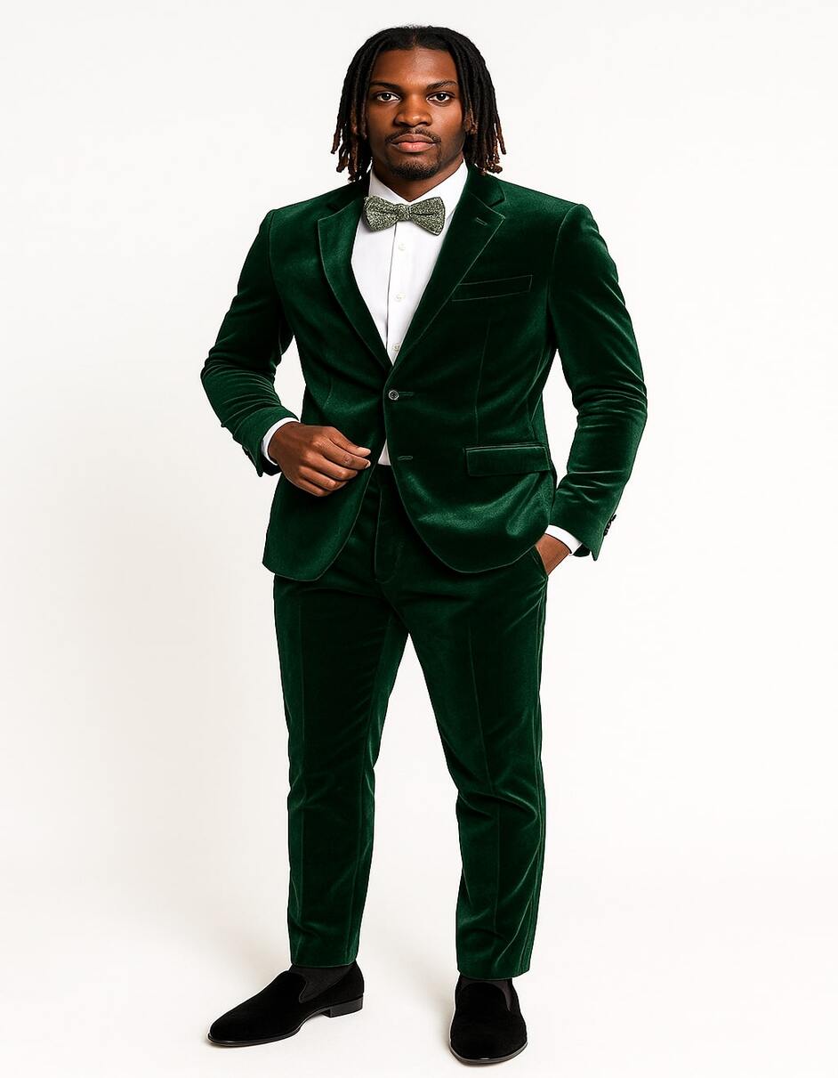 Mens Emerald Green Velvet Suit  Slim Fit Tuxedo for Weddings, Prom, and Red Carpet Events