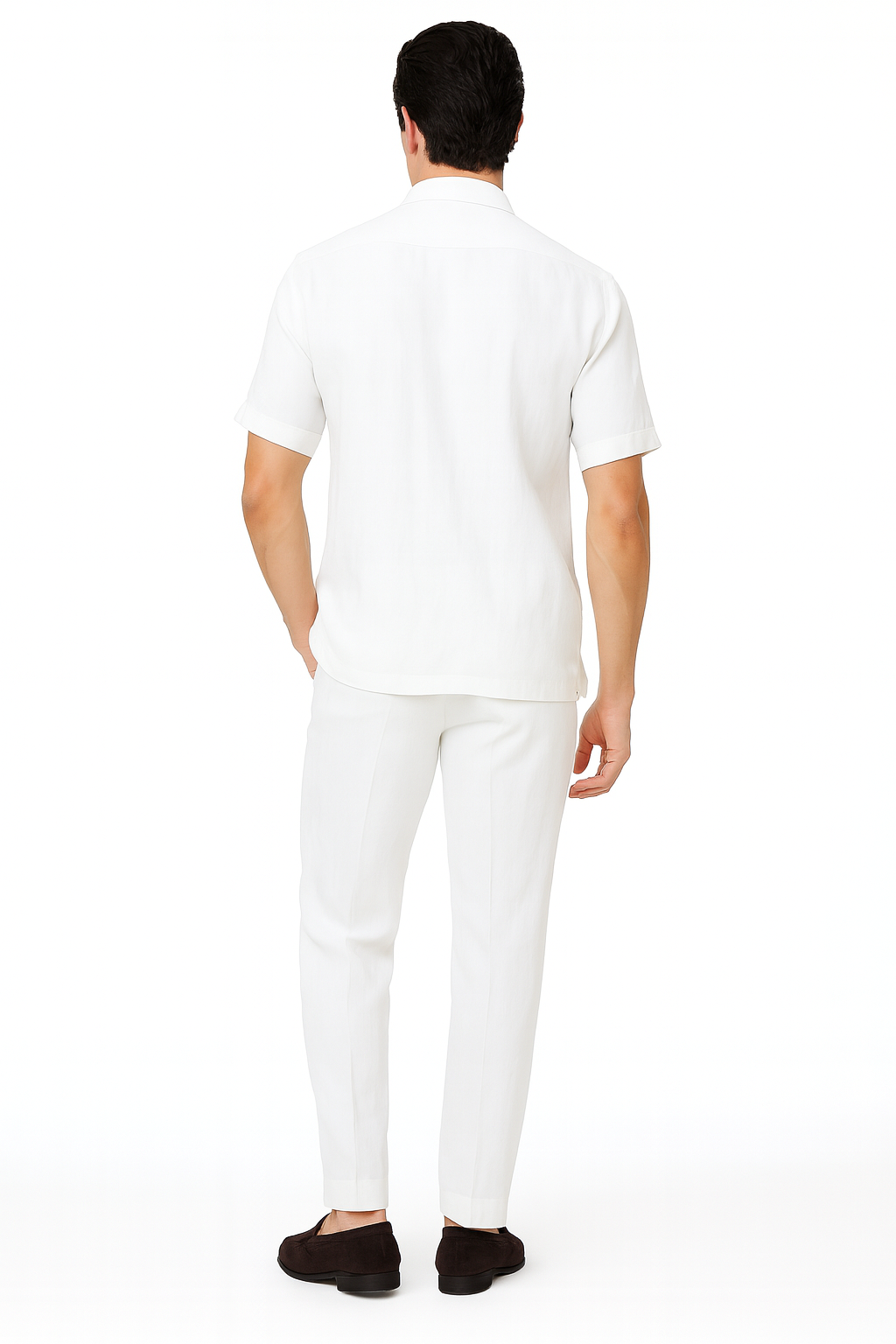 Mens White Lace-Up Shirt and Pants Set  Casual Summer Two-Piece Outfit