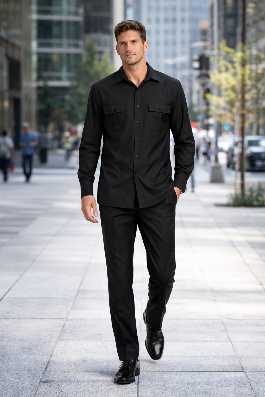 Mens Luxury Black Wool Two-Piece Leisure Walking Suit