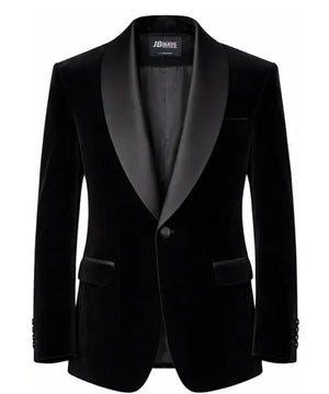Men’s Black Velvet Shawl Collar Blazer – Elegant Evening and Party Jacket