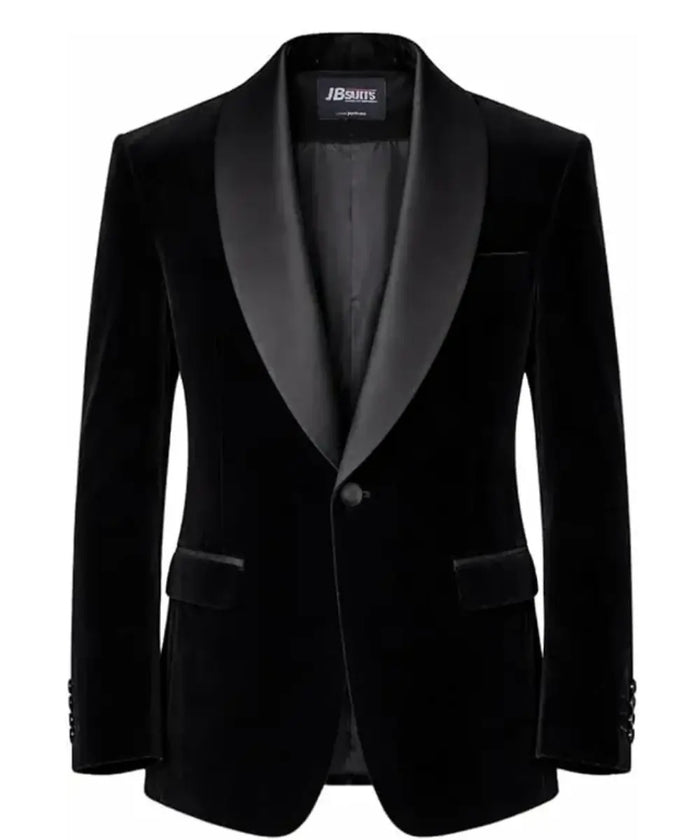 Men’s Black Velvet Shawl Collar Blazer – Elegant Evening and Party Jacket