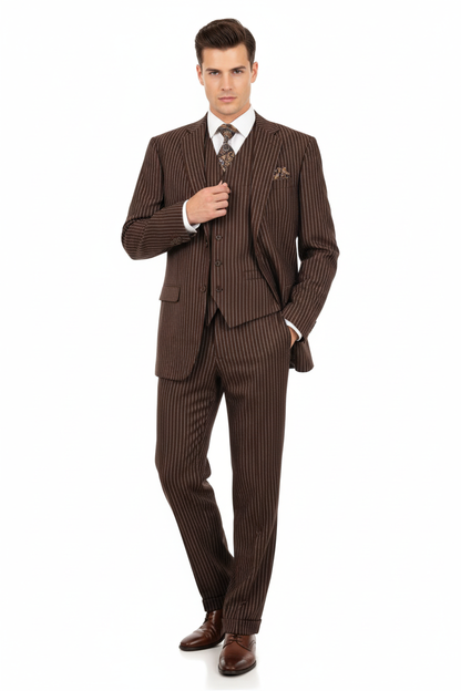 Men’s Brown Pinstripe 3-Piece Suit