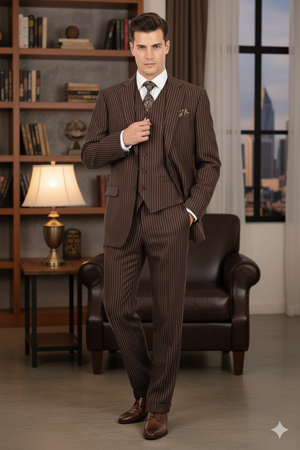 Men’s Brown Pinstripe 3-Piece Suit