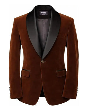 Men’s Luxury Brown Velvet Blazer – Shawl Collar Wedding and Dinner Jacket