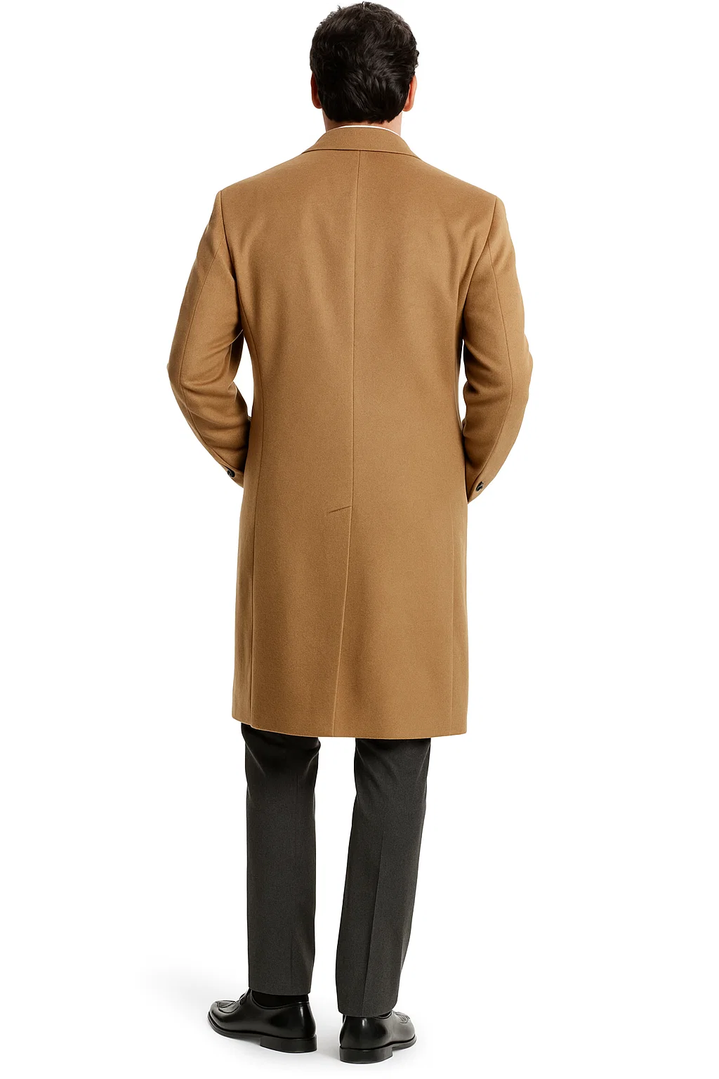 Mens Camel Overcoat  Classic Single Breasted Wool Long Coat with Peak Lapel
