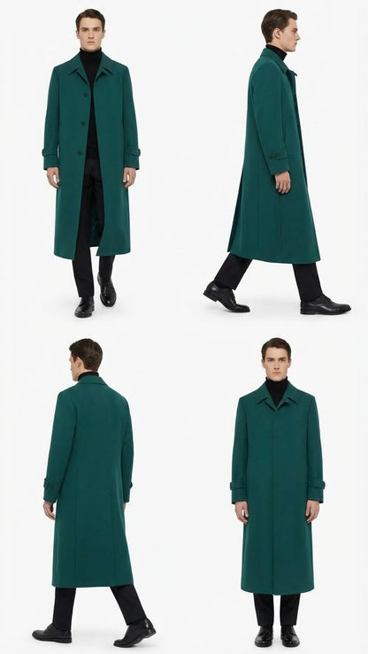 Men’s Full-Length Green Overcoat