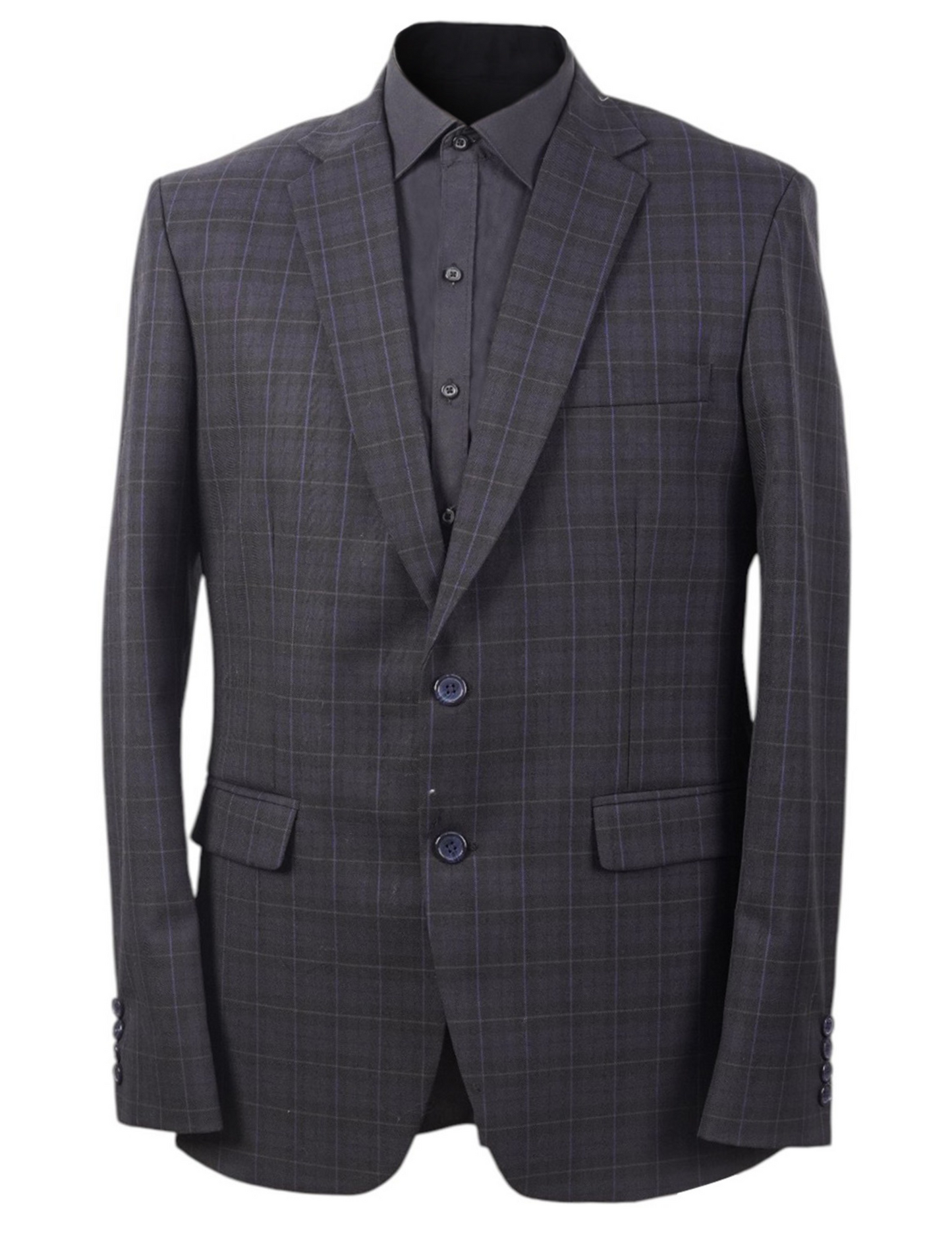 Men’s Navy Blue Plaid Windowpane Blazer – Modern Tailored Sport Coat
