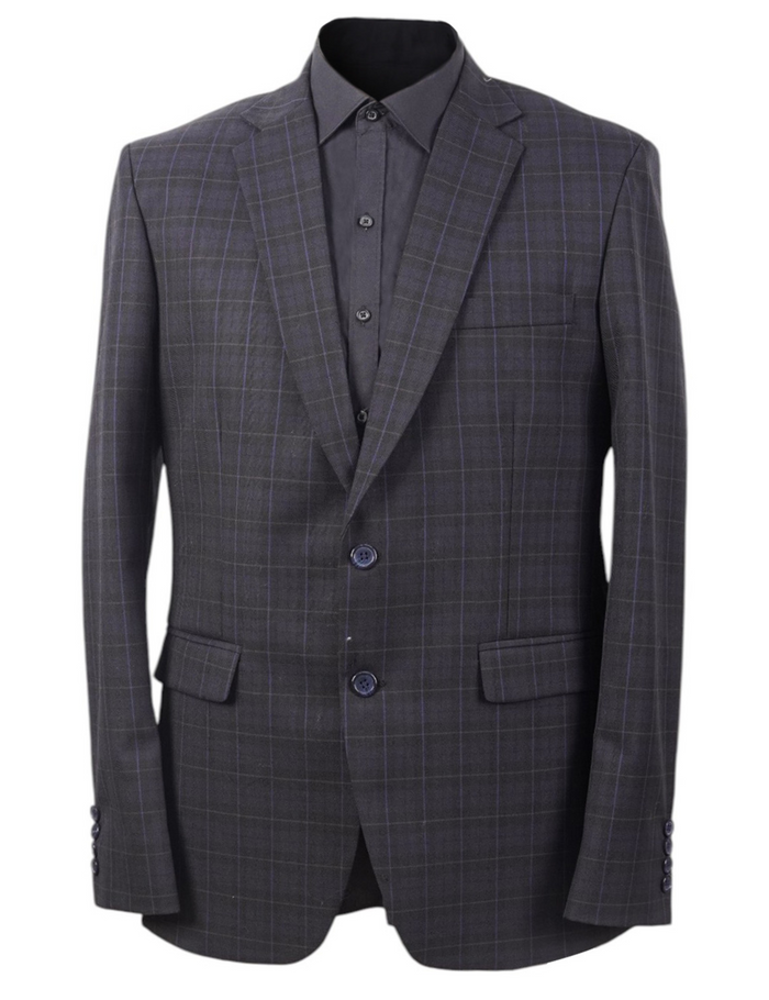 Men’s Navy Blue Plaid Windowpane Blazer – Modern Tailored Sport Coat