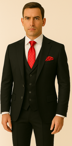 Rossi Man Men's Slim Fit Black Suit ƒ?? Double-Breasted Vest, Elegant Formalwear