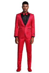 Men's One Button Slim Fit Paisely Wedding & Prom Tuxedo In Red - Men's Tuxedo USA