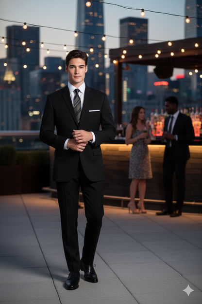 Mens Designer Super 120's Wool Tuxedo Suit in Black