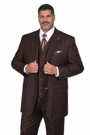 Men’s Vintage Brown Pinstripe 3-Piece Gangster Suit