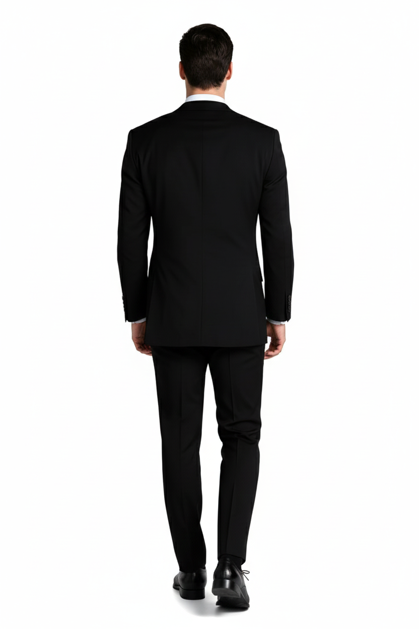 Mens Designer Super 120's Wool Tuxedo Suit in Black