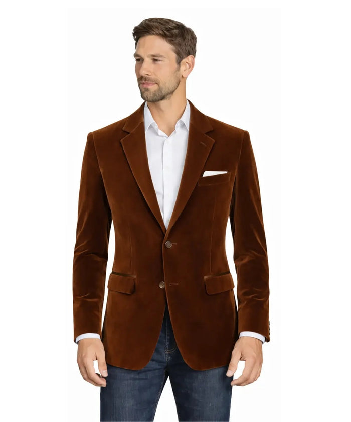 Men’s Brown Velvet Blazer – Luxury Velvet Sport Coat for Formal and Evening Wear