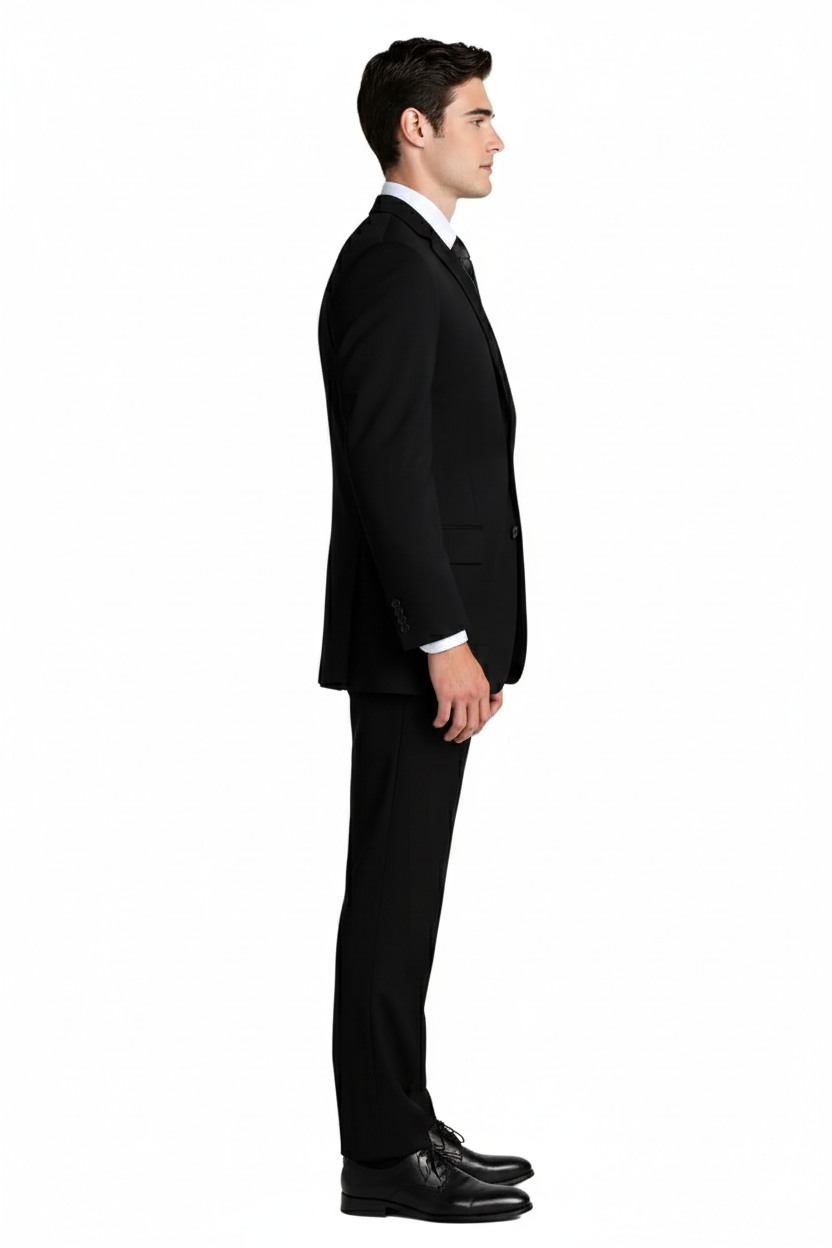 Mens Designer Super 120's Wool Tuxedo Suit in Black