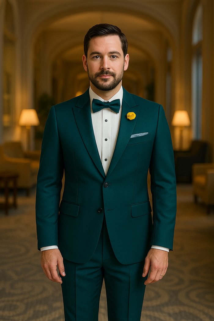 Mens Teal Tuxedo Shawl Collar - Sateen Collar in Teal Blue Color Suit