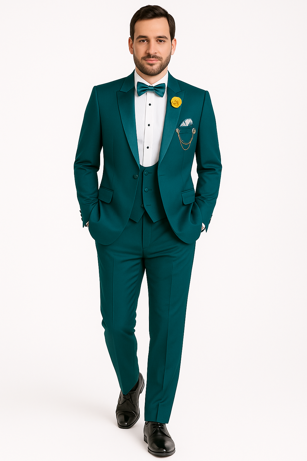 Mens Teal Tuxedo Shawl Collar - Sateen Collar in Teal Blue Color Suit