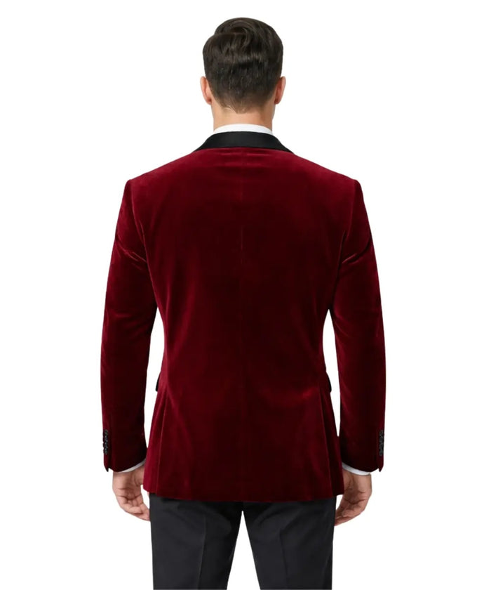 Men’s Maroon Velvet Blazer with Shawl Collar – Luxury Evening & Wedding Jacket