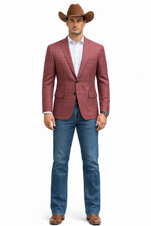 Saco vaquero - Western Sport Coat - Western Blazer  - Men's Two Button Regular Fit Windowpane Mauve Plaid Sport Coat Blazer