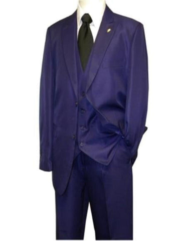 Mens Suit Brand 3 Piece Fashion Suit Vett Vested Solid Purple Suit