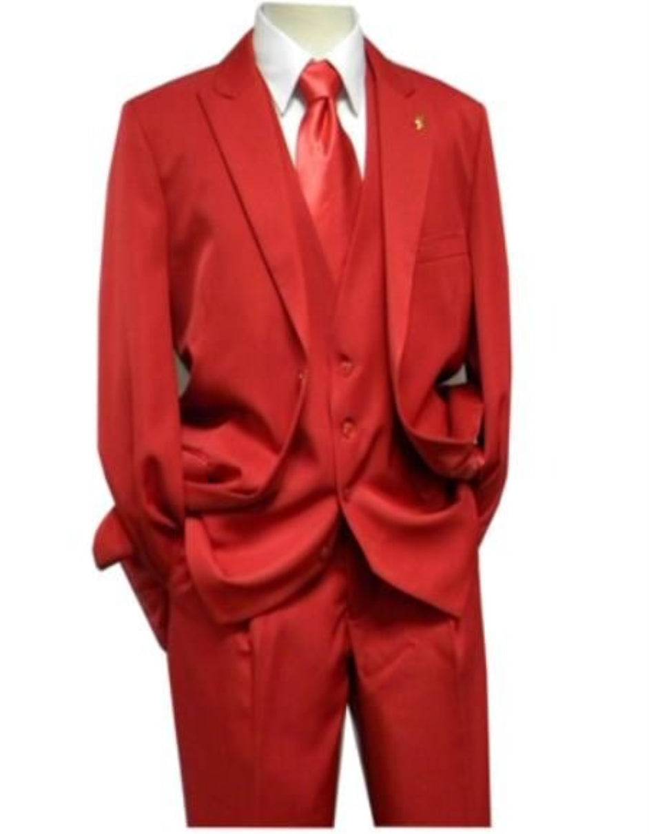 Mens Red Matching Suits Brand Vest 3 Piece Suit