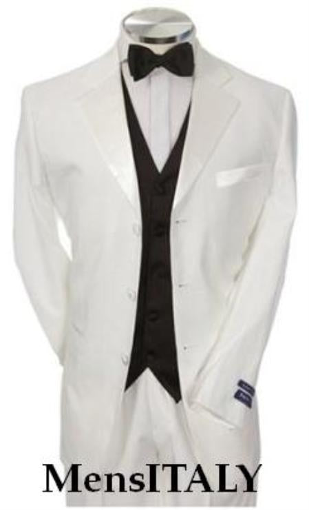 White Men'S Tuxedo 2 Buttons Tuxedo Suit  Black Vest  Tuxedo Shirt & Bow Tie Package Combo ~ Combination