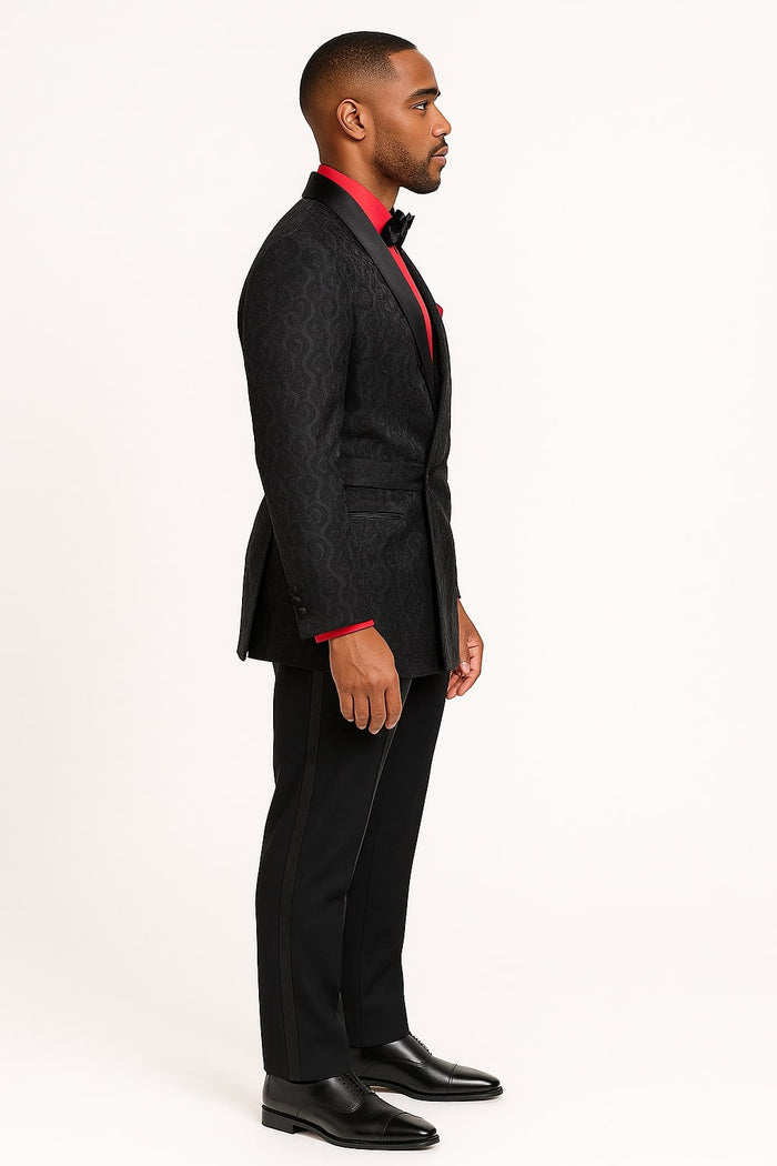 Mens Black Paisley Tuxedo Jacket with  Elegant Formalwear Smoking Jacket