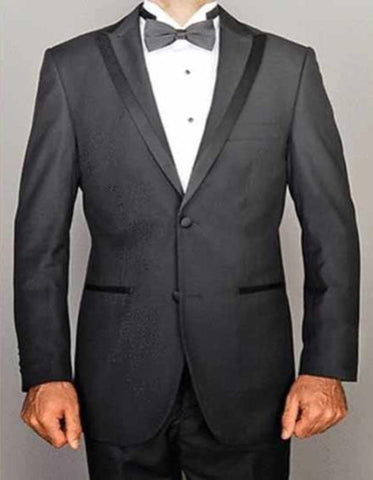 Western Suit - Cowboy Tuxedo With Trim Collar - Slim Fitted Jacket And Pants - Polyblend Black Tuxedo