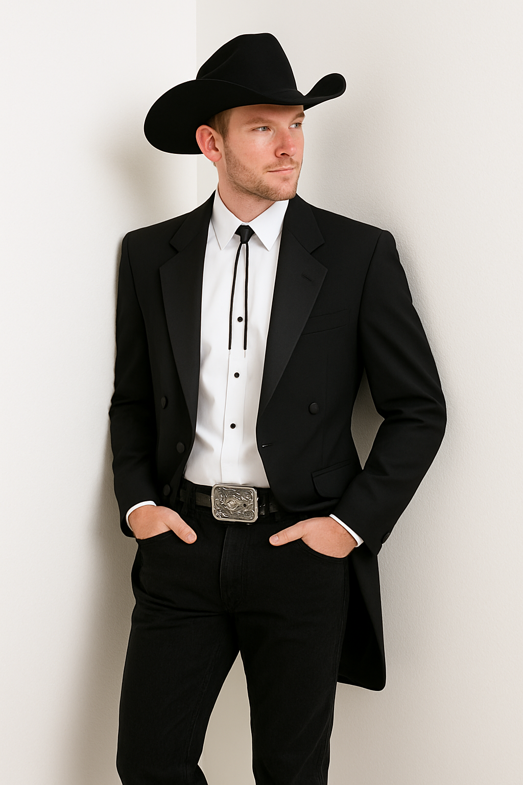 Mens Western Cowboy Tail Tuxedo in Black