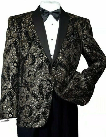 Men's Black and Gold Polyester Slim Fit Blazer