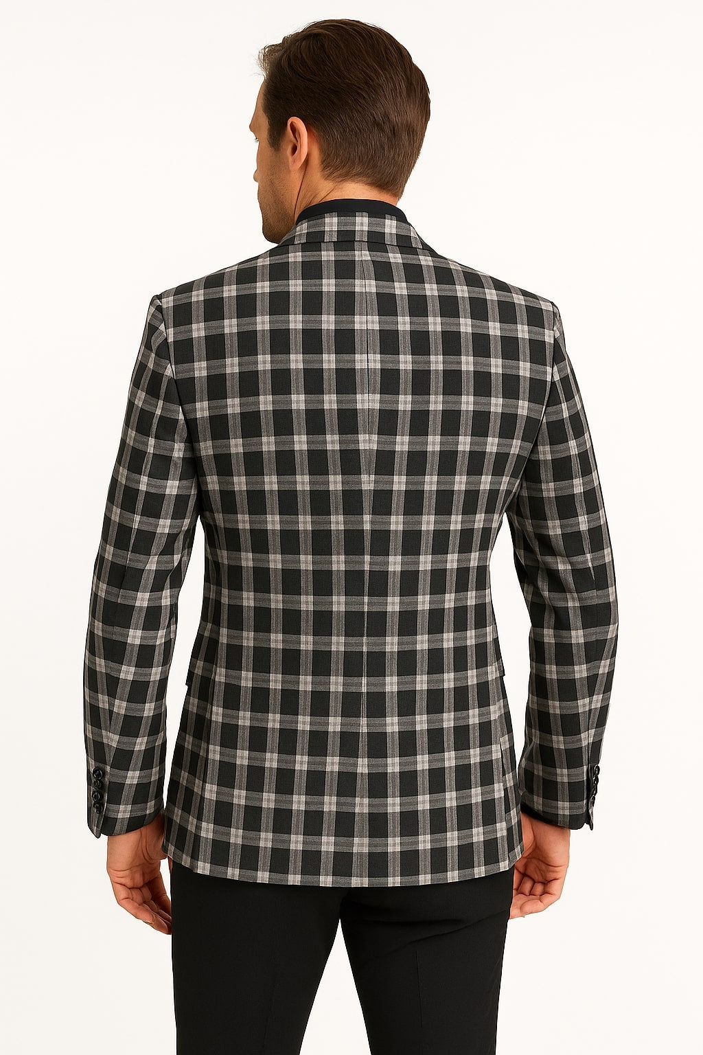 Mens Black and White Plaid Blazer  Modern Fit Checkered Windowpane Pattern Business Sport Coat