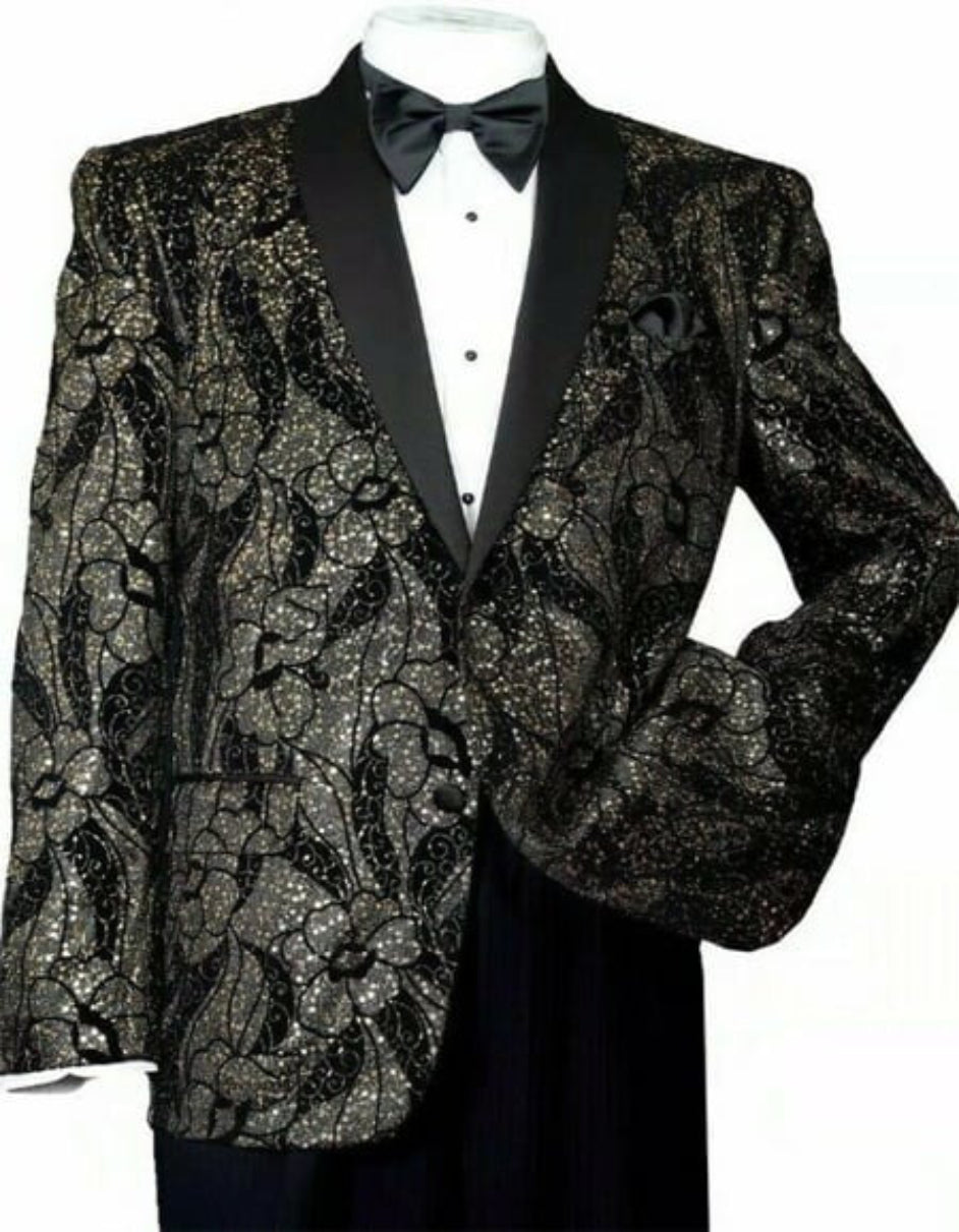 Men's Black/Gold Polyester Slim Fit Blazer For Mens