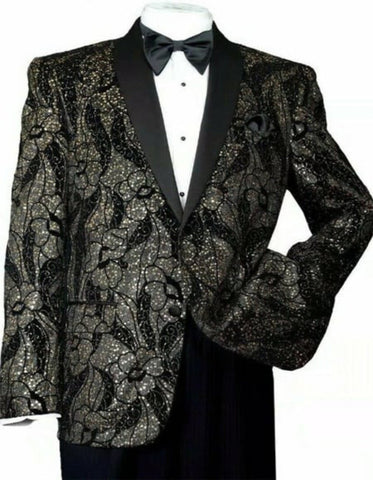 Men's Black/Gold Polyester Slim Fit Blazer For Mens