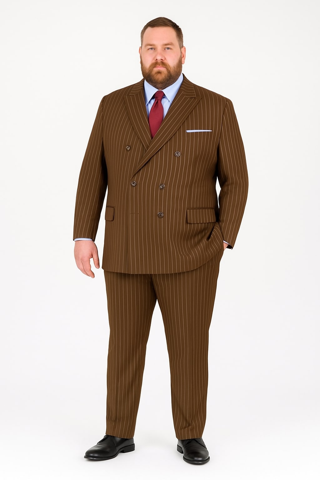 Mens Brown Pinstripe Double-Breasted Suit  Classic 6-Button Business and Vintage Style