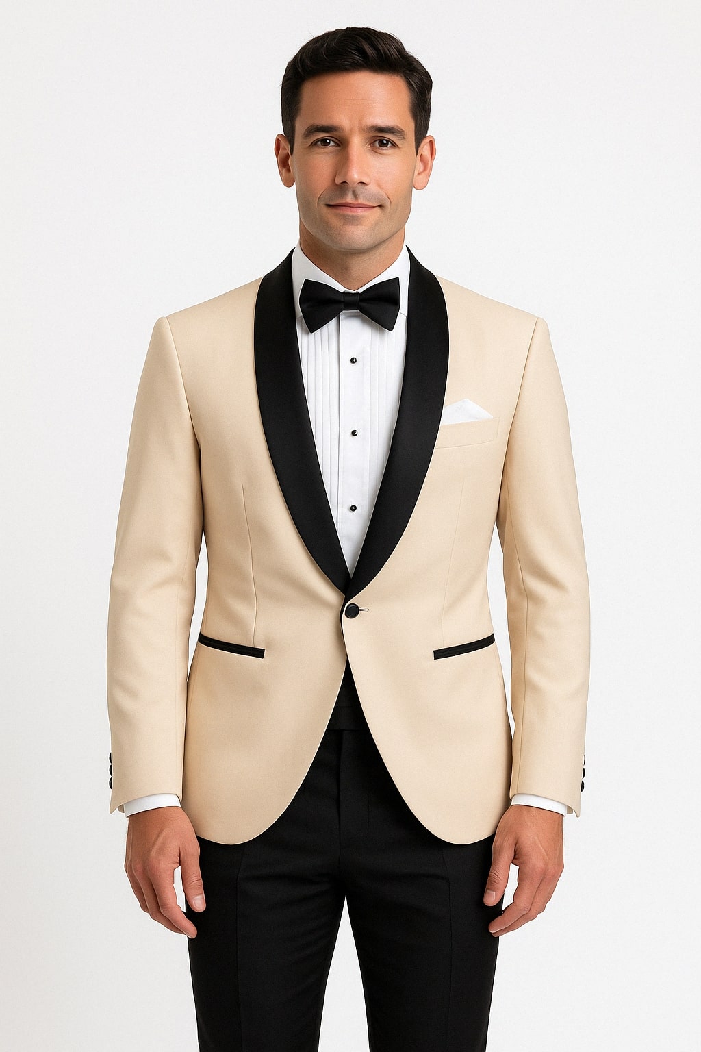 Mens Champagne Light Tan Tuxedo Jacket with Black Shawl Lapel  Classic One-Button Formal Dinner Jacket - Nude Color