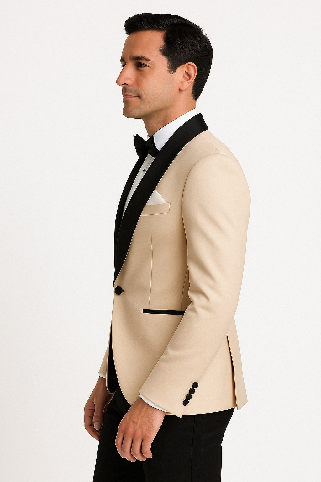 Mens Champagne Light Tan Tuxedo Jacket with Black Shawl Lapel  Classic One-Button Formal Dinner Jacket - Nude Color