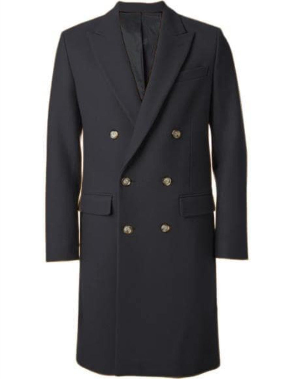 Men's Charcoal 44 Inch Long Double Breasted Overcoat Winter Men's Topcoat Sale - Men's Tuxedo USA