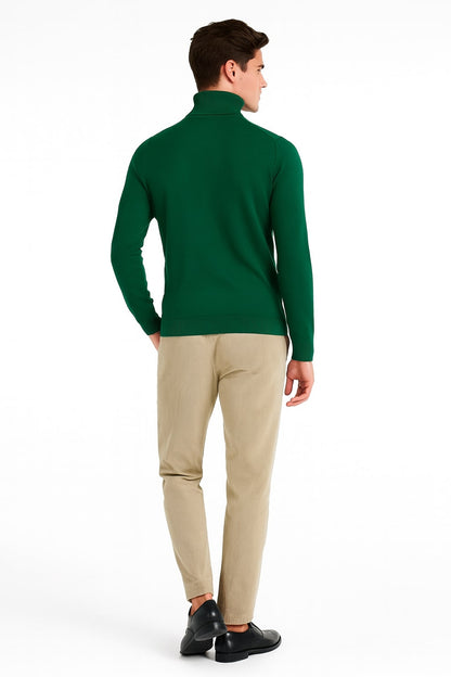 Mens Classic Emerald Green Turtleneck Sweater  Slim Fit Knit Pullover