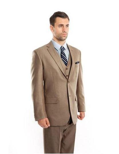 Men’s Tan Classic Fit 3 Piece Suit, Two Button Formal Wedding Business Suit with Vest