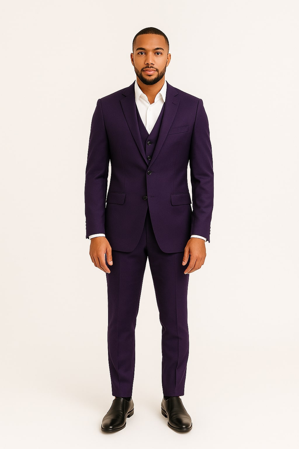 Mens Classic Three-Piece Purple Suit  Formal Slim Fit Tuxedo Set with Vest