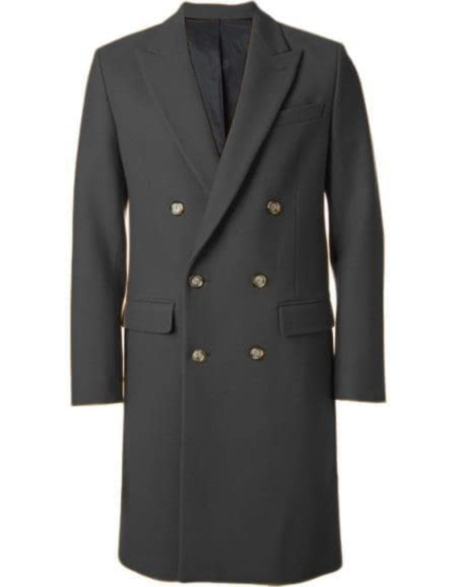 Men's Dark Grey 44 Inch Long Double Breasted Overcoat Winter Men's Topcoat Sale - Men's Tuxedo USA