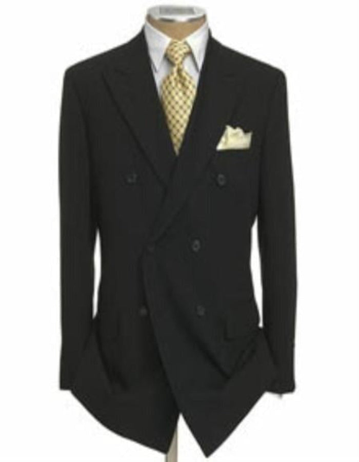 Men's Double Breasted Suit Jacket  Pleated Pant Super 140's 100% Wool Solid Black